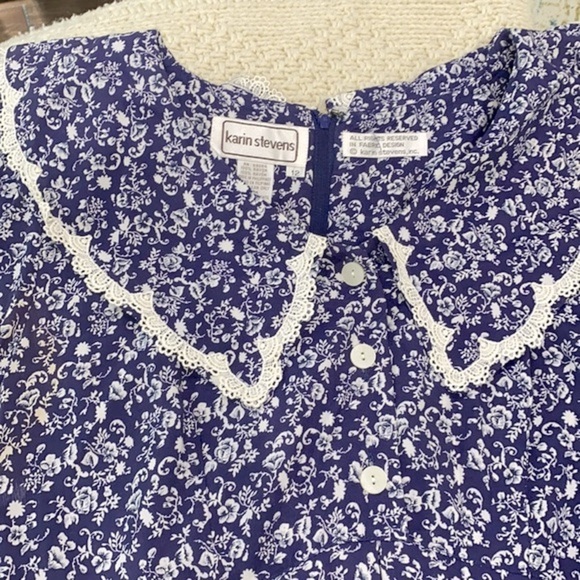 Vintage blue and white maxi dress with Peter Pan collar size 12 - Picture 11 of 11